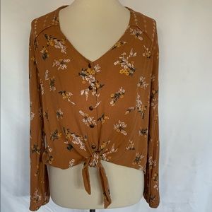 Dark Mustard Floral long sleeve top by Rewind size L
